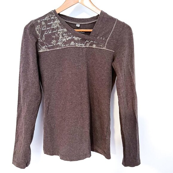 lole v neck organic cotton long sleeve tee with inspirational script design SM - Picture 1 of 9